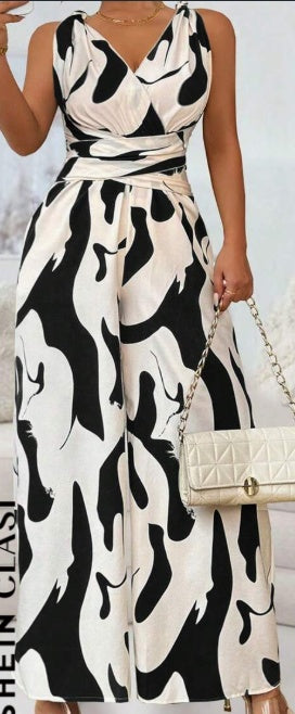 Women's Printed Backless Jumpsuit