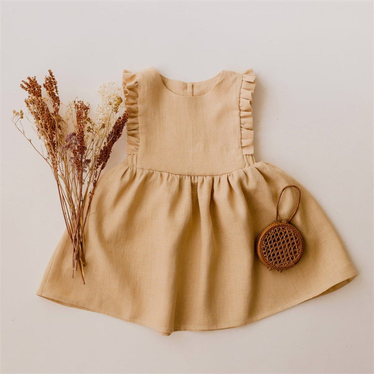 Girls' Cotton Linen Vest Dress | Sleeveless Summer Style
