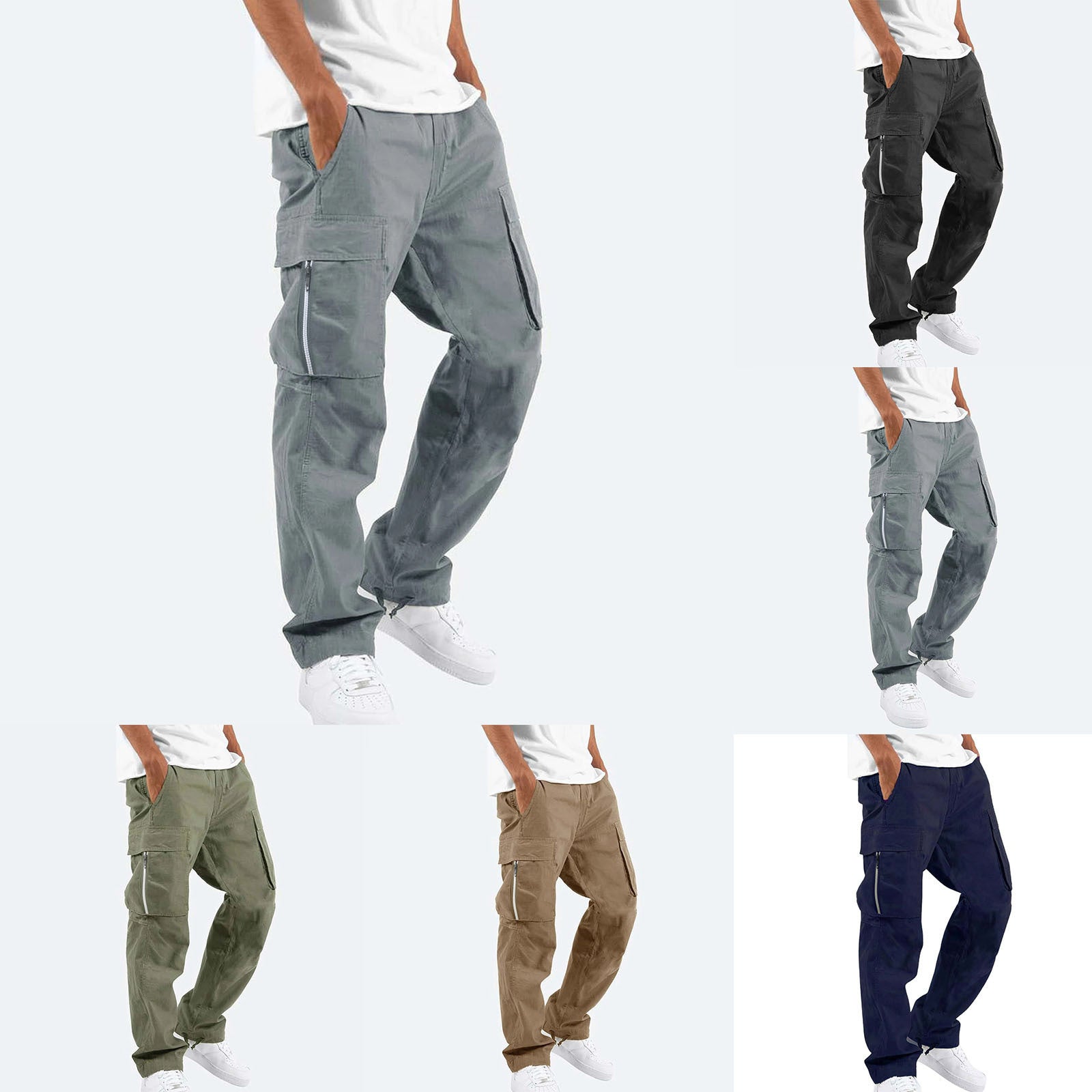 Men's Workwear Cotton Blend Cargo Pants – Drawstring Mid Waist