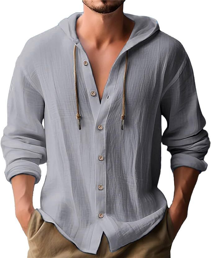 Men's Linen Long Sleeve Cardigan | Casual Open Front Shirt Jacket