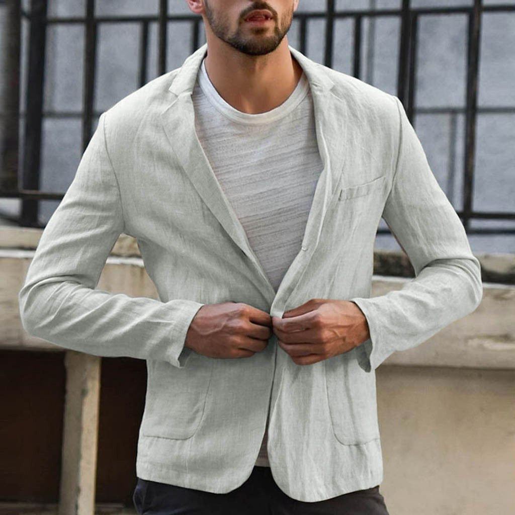 Men's Cotton Linen Blazer | Casual Solid Color Suit Jacket
