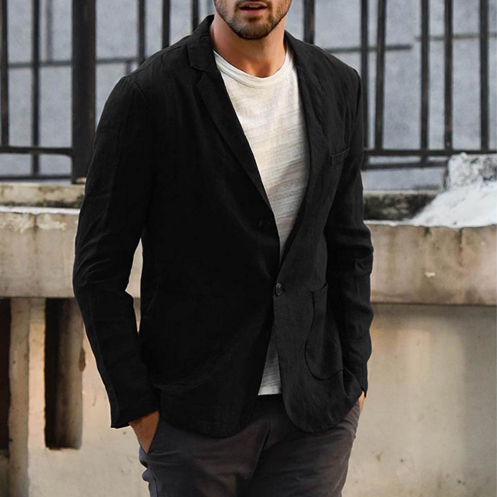 Men's Cotton Linen Blazer | Casual Solid Color Suit Jacket