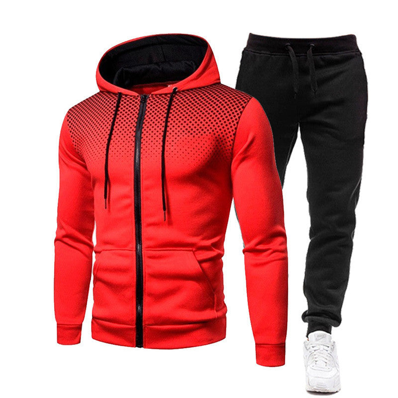 Men's Gradient-Dot Zip Hoodie & Black Pants Set - Ten Colors