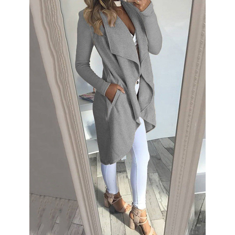 Plus Size Women's Trench Coat | Solid Color Polo Collar Slim Fit