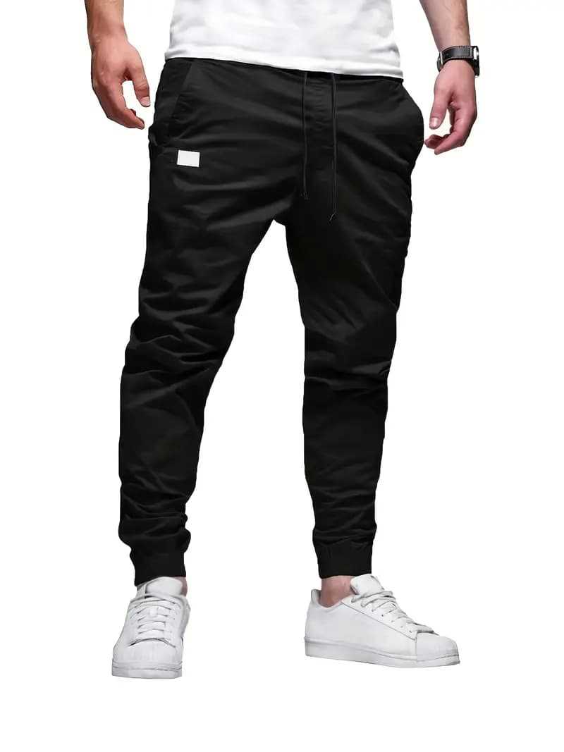 Men's Drawstring Cargo Pants - Tapered Hem, Low Rise