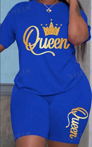 Women's Crown Print Set | Short Sleeve T-Shirt & Shorts Summer Outfit