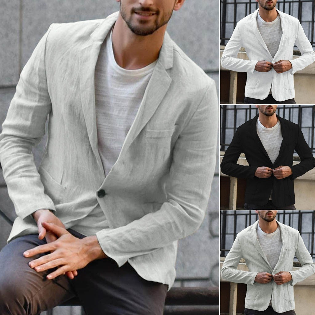 Men's Cotton Linen Blazer | Casual Solid Color Suit Jacket