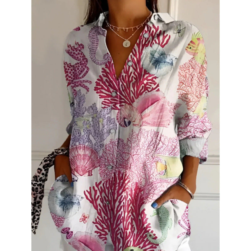 Women's Floral Print Long Sleeve Shirt