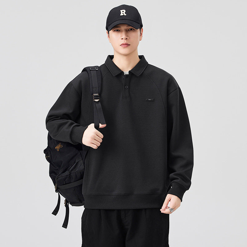 Men's Loose-Fit Long-Sleeve Polo Shirt - Cotton Blend