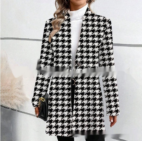 Women's Printed Trench Coat | Stand Collar Mid-Length Style