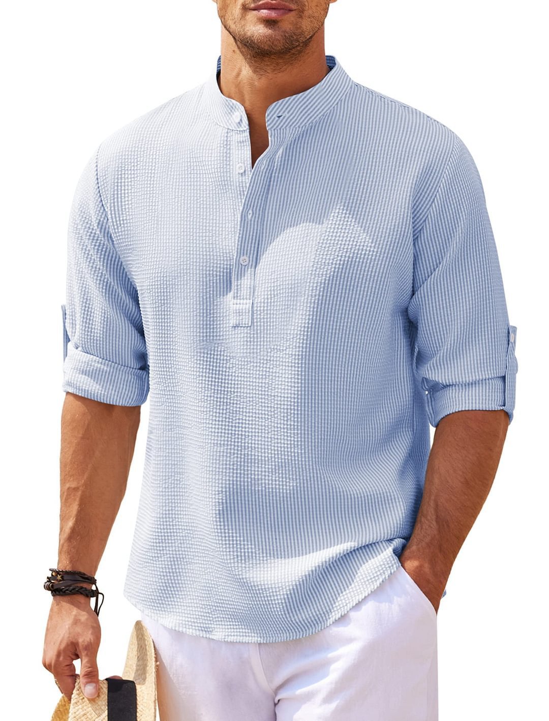 Men's Stand Collar Shirt | Long Sleeve Casual Pullover Top