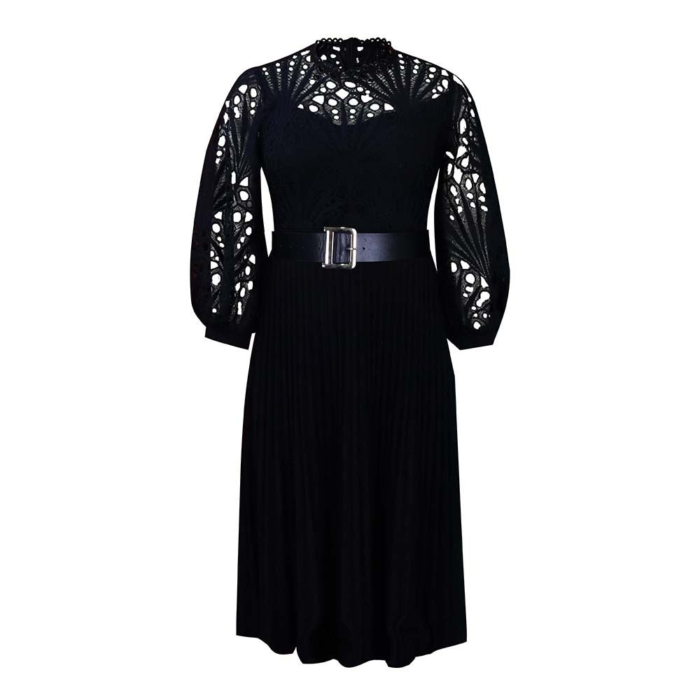 Plus Size African Dress | Lace Stitching Pleated Hollow-Out Design