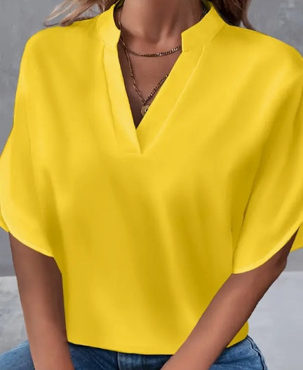 Lightweight Notch Neck Short Sleeve Blouse
