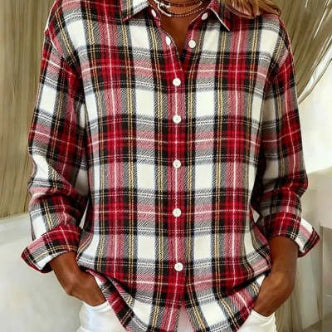 Women's Plaid Long Sleeve Work Blouse