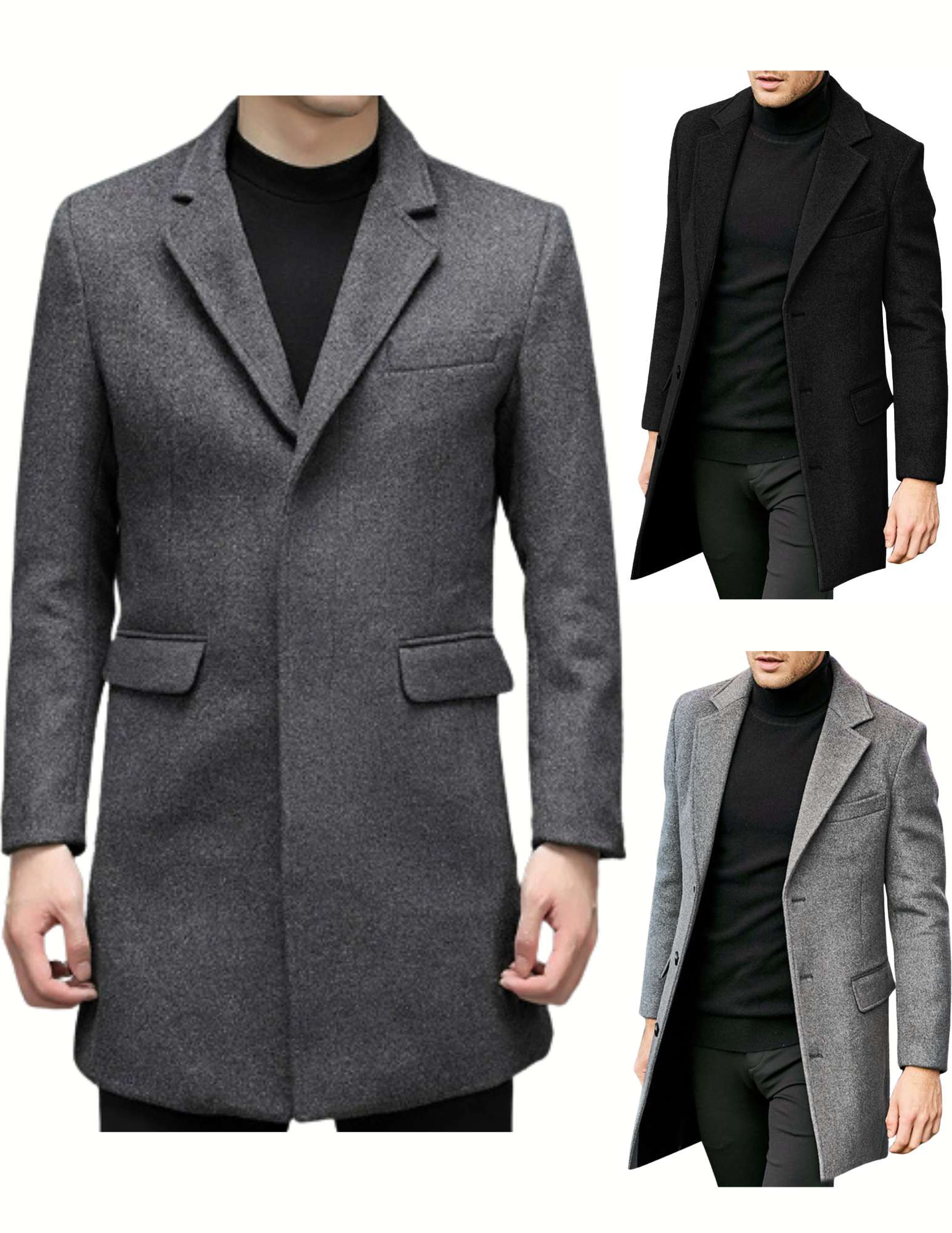 Men's Wool Blend Long Sleeve Coat – Suit Collar Insulated Overcoat