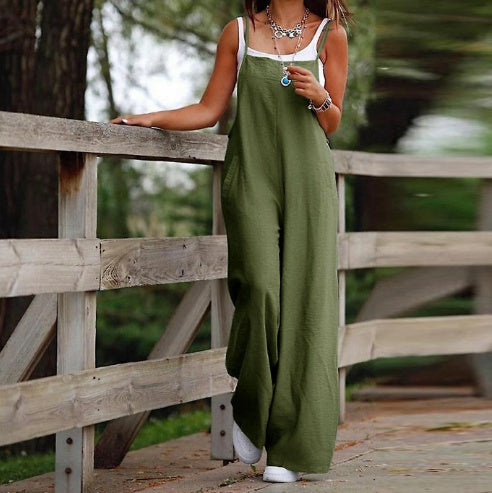 Women's Sleeveless Jumpsuit | Wide Leg Beach Romper with Pockets