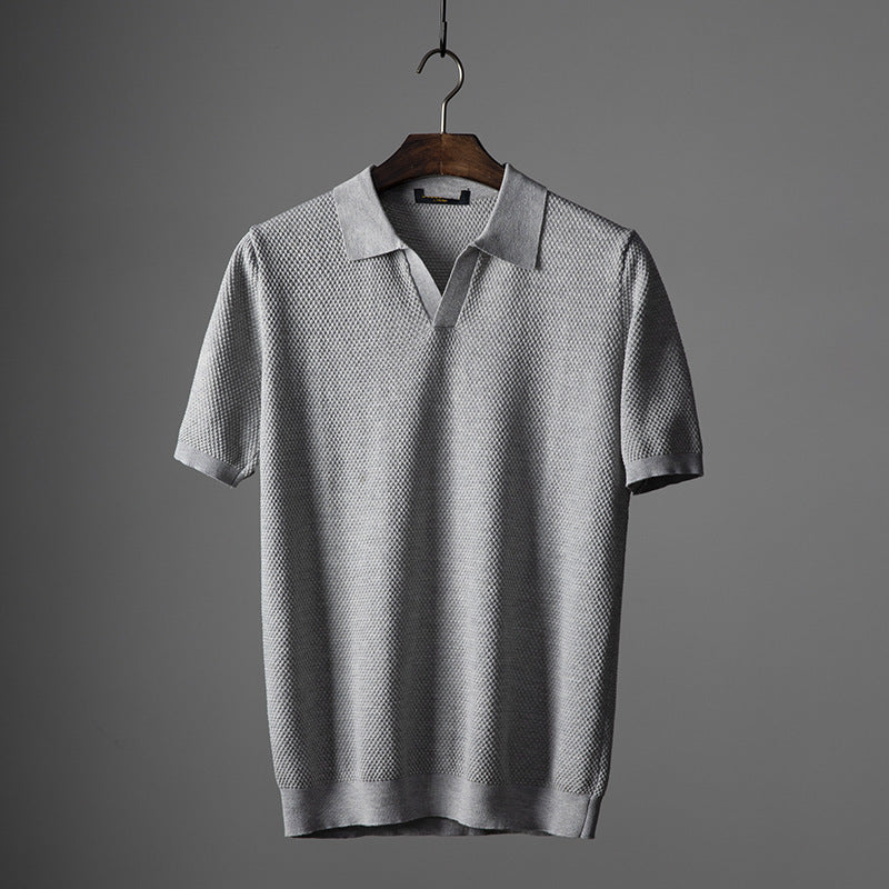 Men's V-Knit Lapel Top | Short Sleeve Knit Shirt