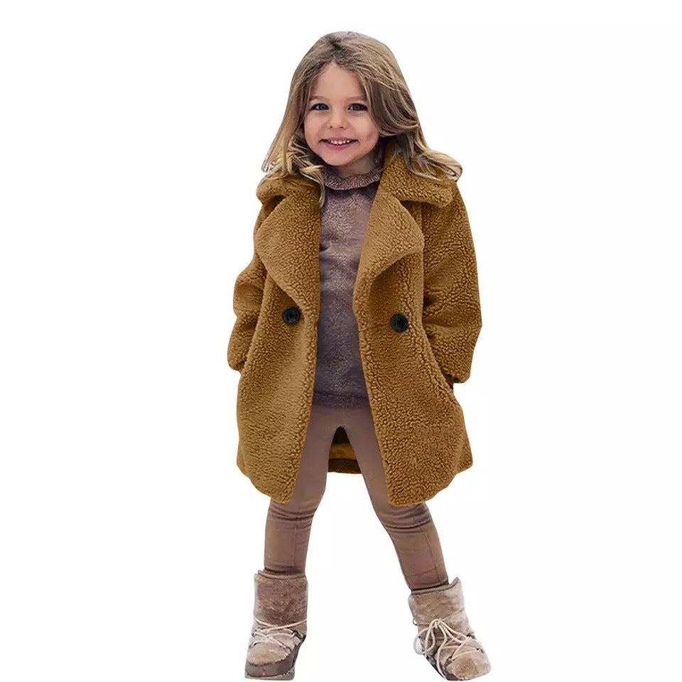 Girl's Classic Trench Coat | Lapel Collar Solid Color Jacket