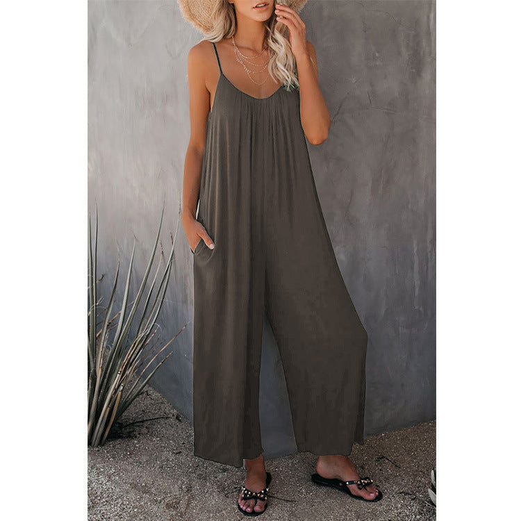 Women's Sling Jumpsuit | Street Fashion Loose Fit Romper with Pocket