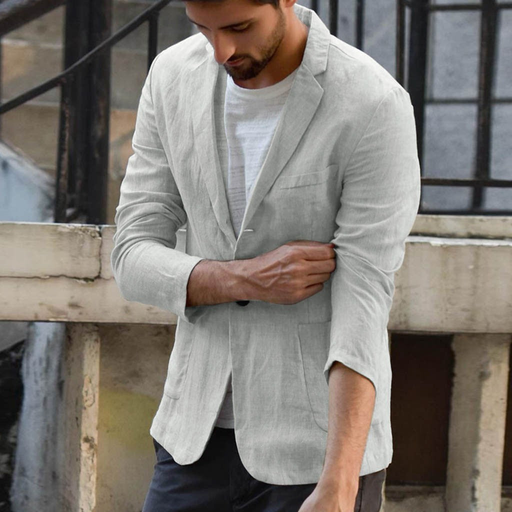 Men's Cotton Linen Blazer | Casual Solid Color Suit Jacket