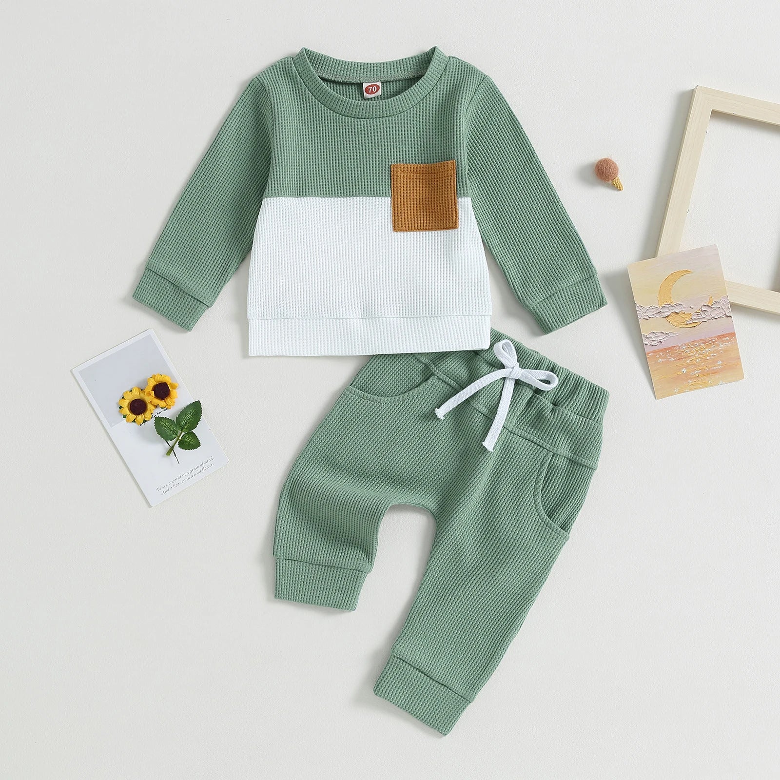 Kid's Waffle Sweater Set | Color Match Sweatpants Outfit
