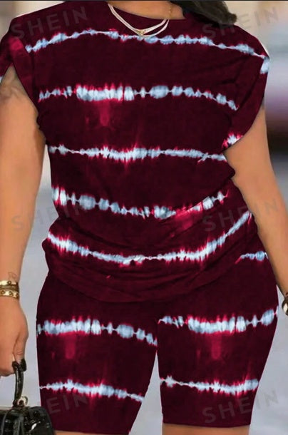 Women's Striped T-Shirt & Cycling Shorts Set | 2-Piece Casual Outfit