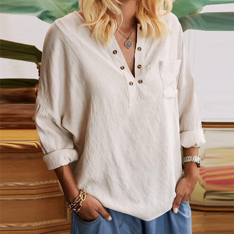 Women's Cotton Linen Loose Fit Pullover Blouse
