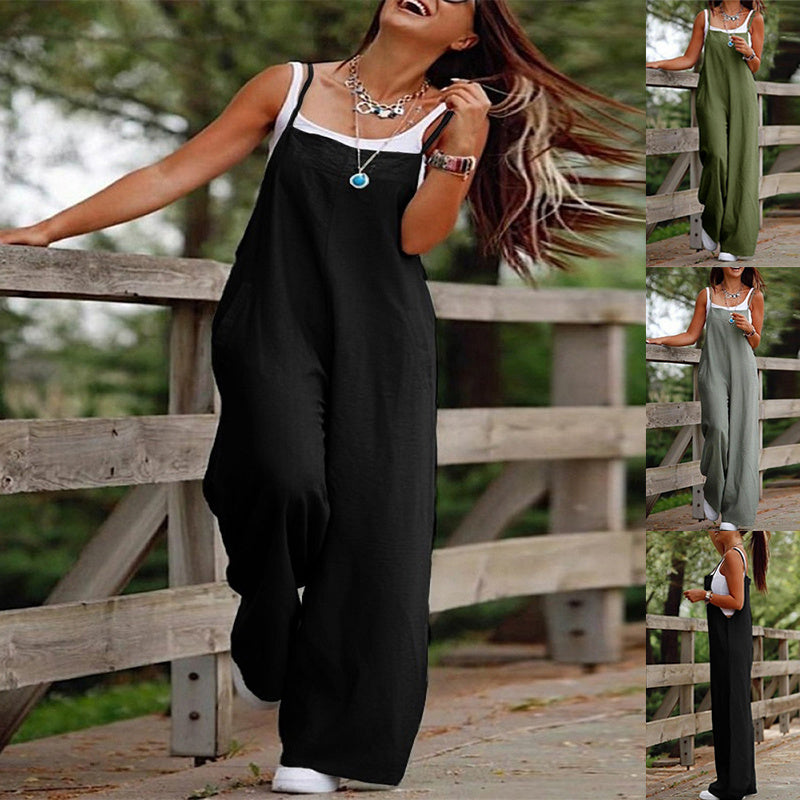 Women's Sleeveless Jumpsuit | Wide Leg Beach Romper with Pockets