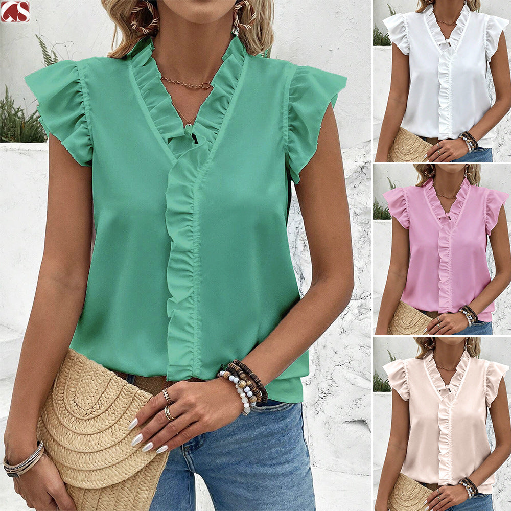 Women's Ruffle Short Sleeve Blouse