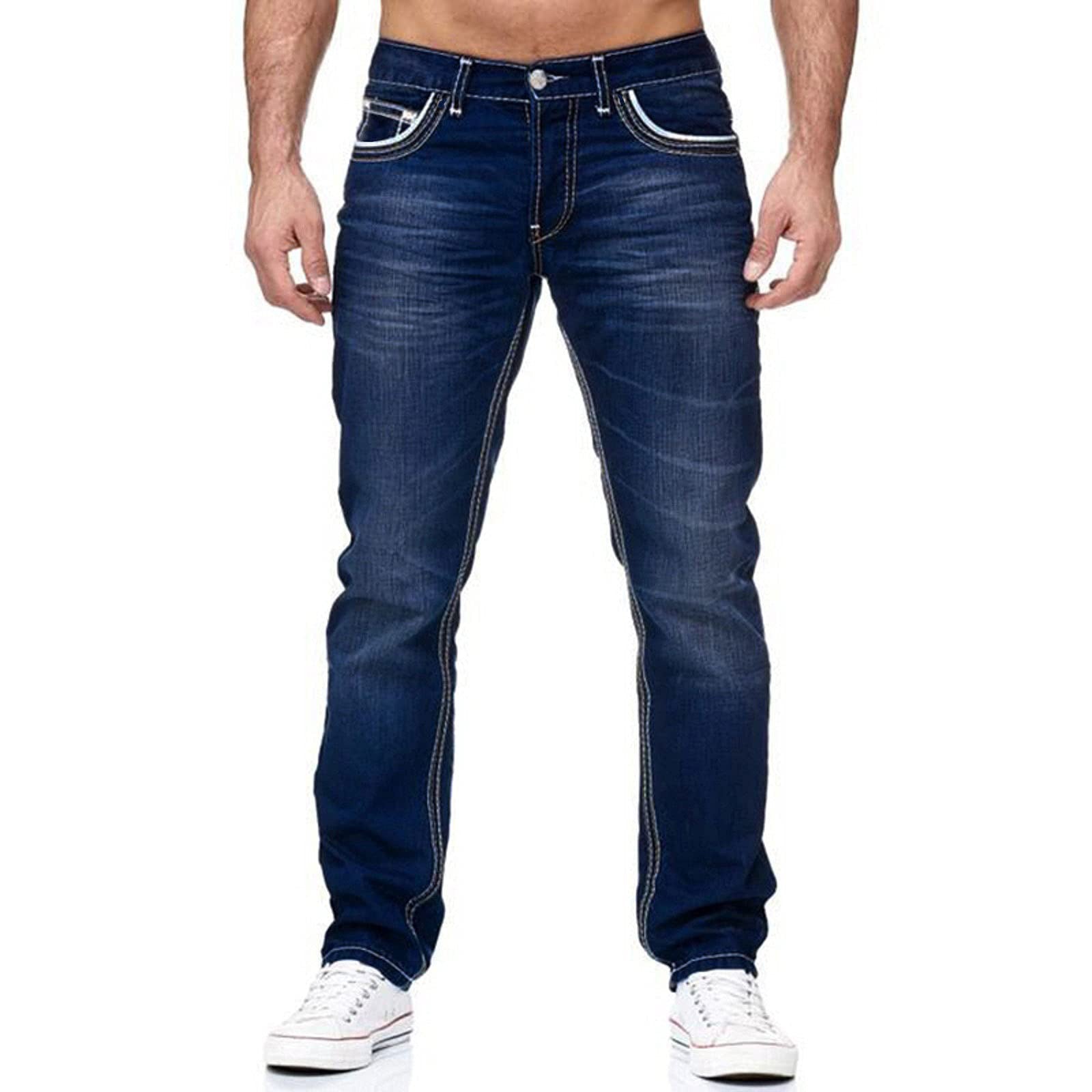 Men's Straight Leg Jeans | Business Casual Cotton Pants with Pockets