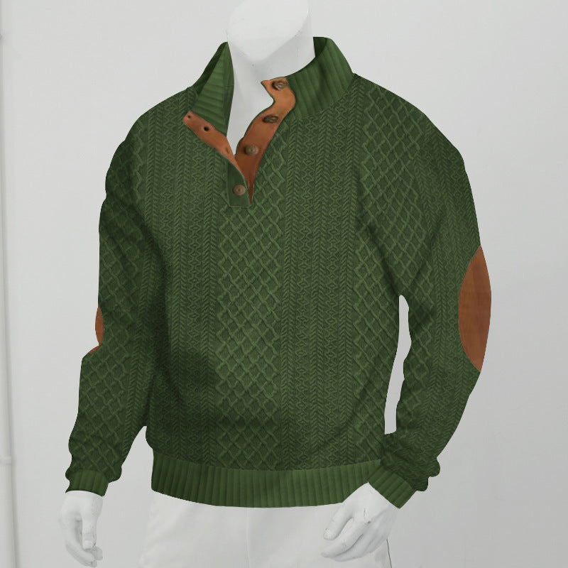 Men's Jacquard Knit Sweater | Patterned Stand Collar Pullover