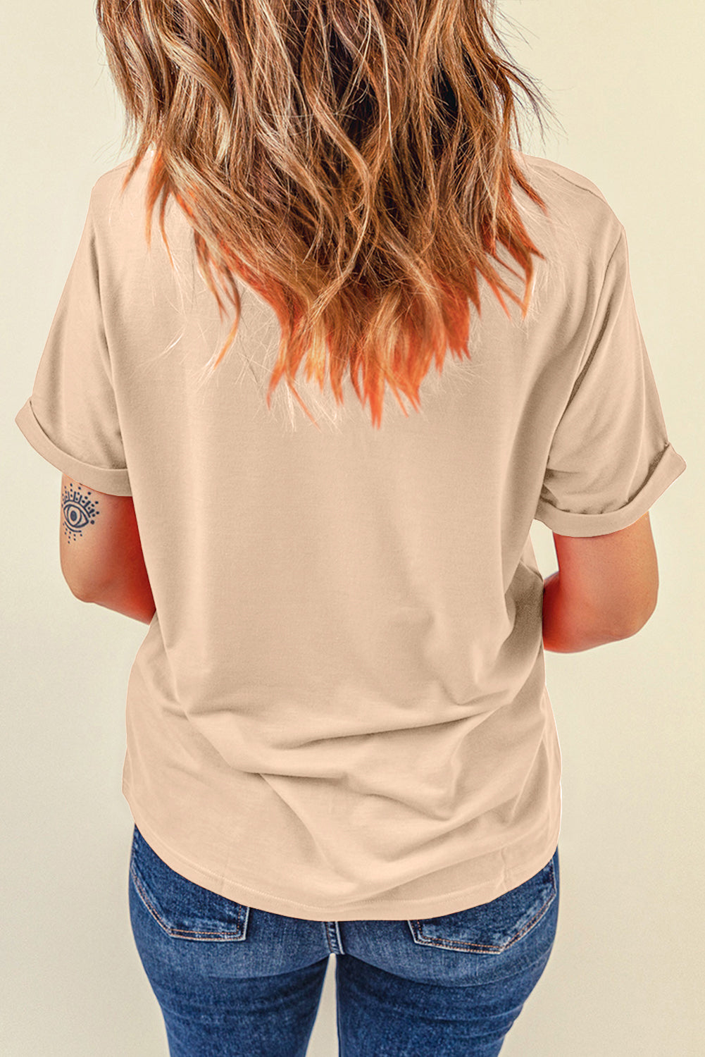 Women's Khaki Thanksgiving Tee | Turkey Sequin Patch Crewneck