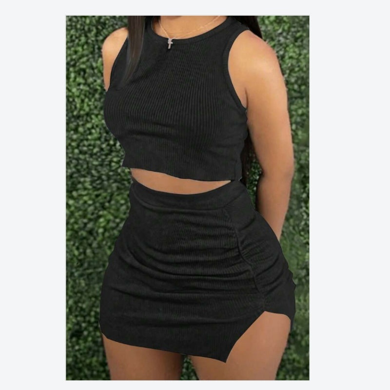 Women's Ribbed Crop Top & Skirt Set | Bodycon Two-Piece Outfit