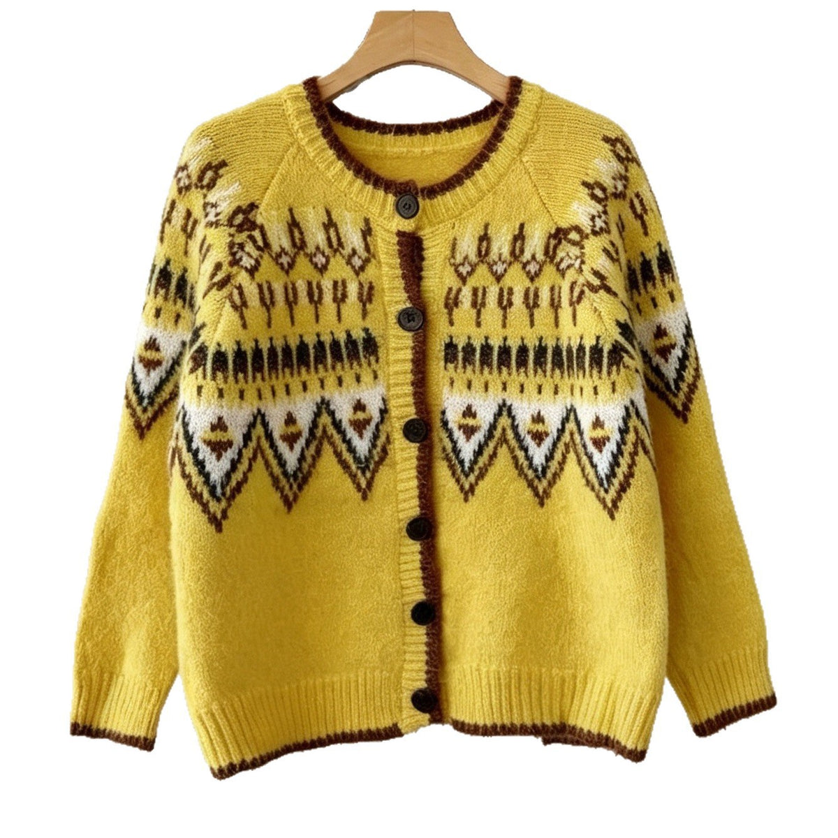 Unisex Geometric Pattern Cardigan - Loose Fit Button Front