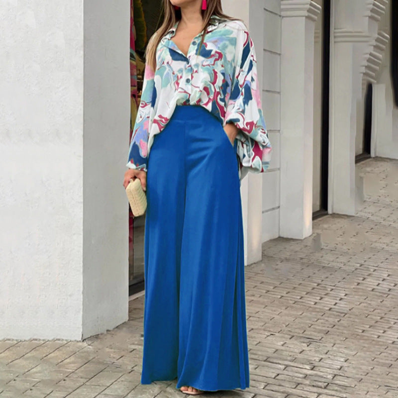 Women's Printed Shirt & Wide Leg Pants Set | Fashion Casual Outfit