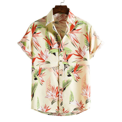Men's Short Sleeve Floral Hawaiian Shirt – Slim Fit Beach Top