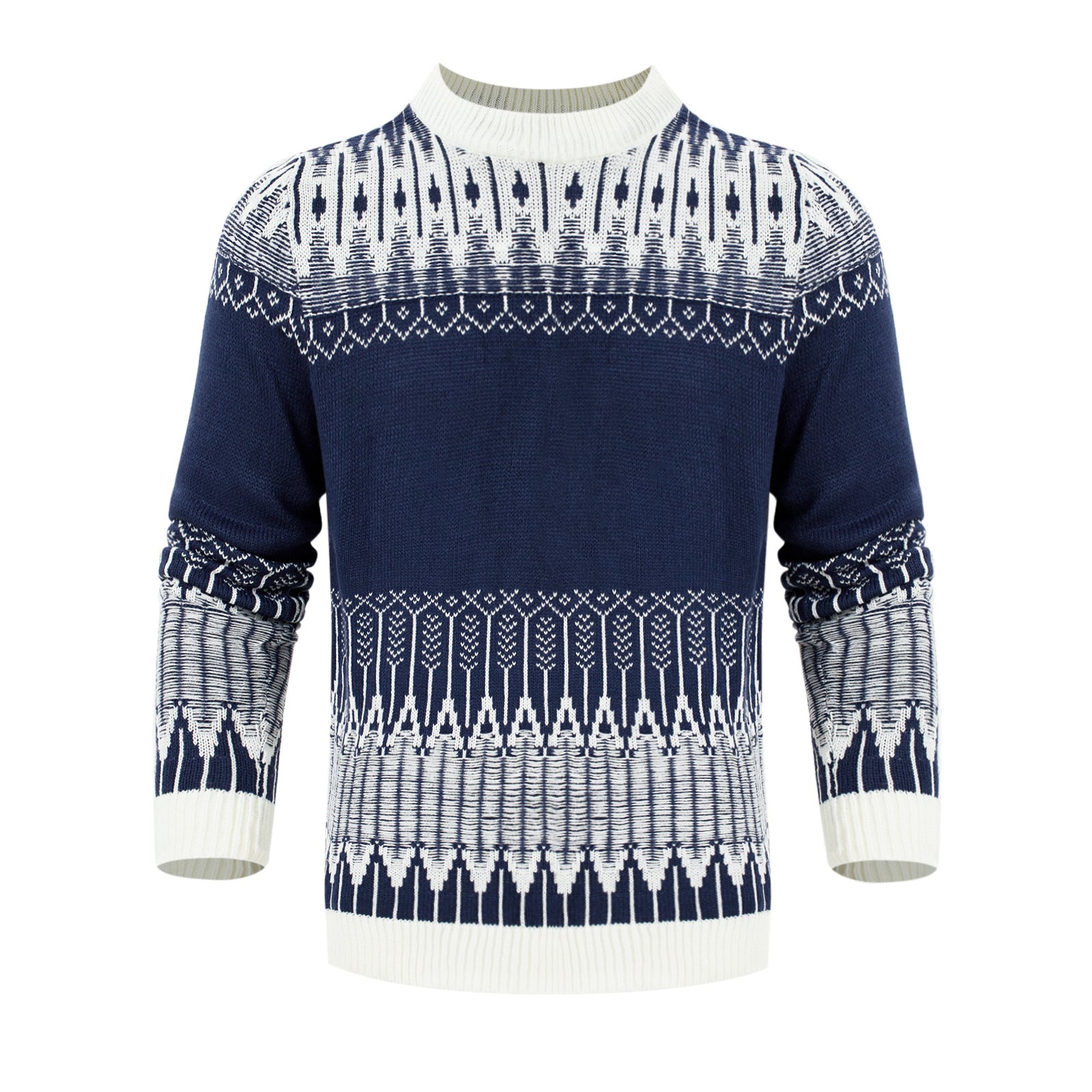 Unisex Fair Isle Knit Sweater | Retro Color Block Crewneck Pullover