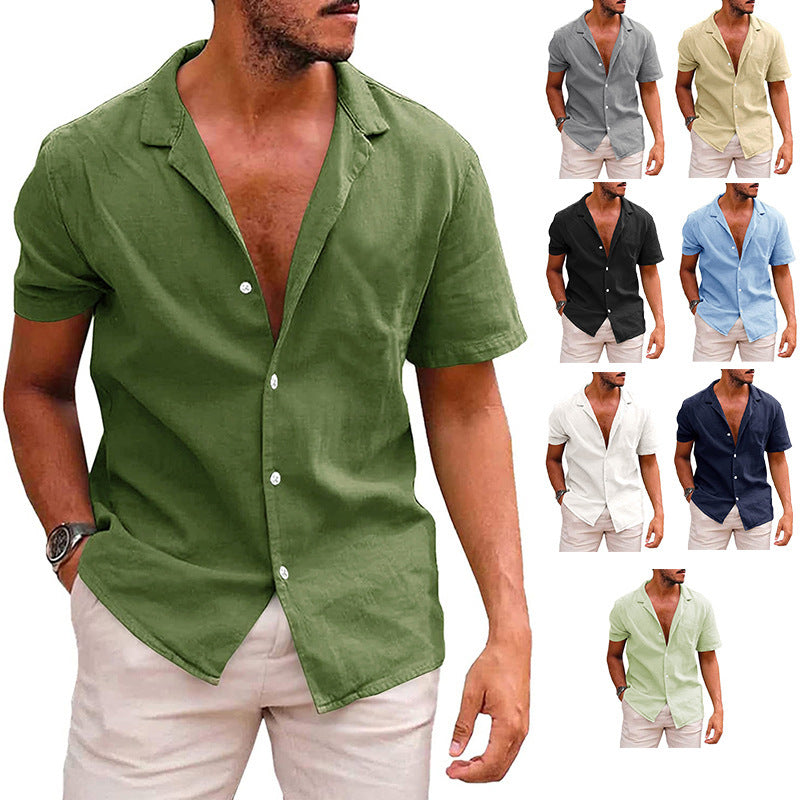 Men's Linen-Cotton Short Sleeve Shirt | Casual Loose Fit Beach Shirt