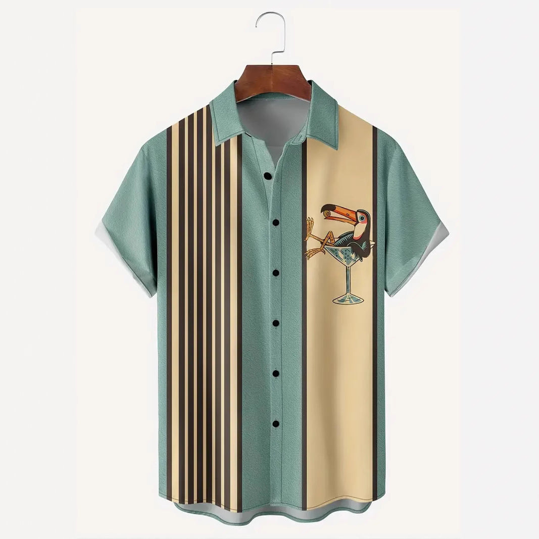 Men's Striped Loose Fit Hawaiian Shirt – Japanese Retro Short Sleeve