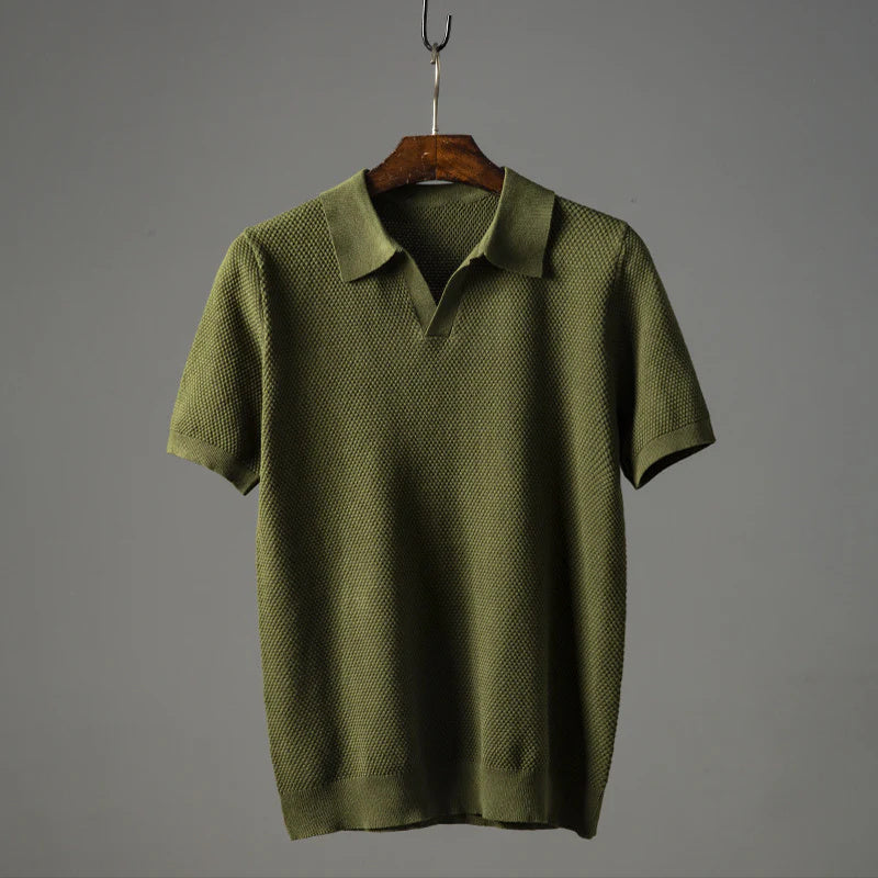 Men's V-Knit Lapel Top | Short Sleeve Knit Shirt
