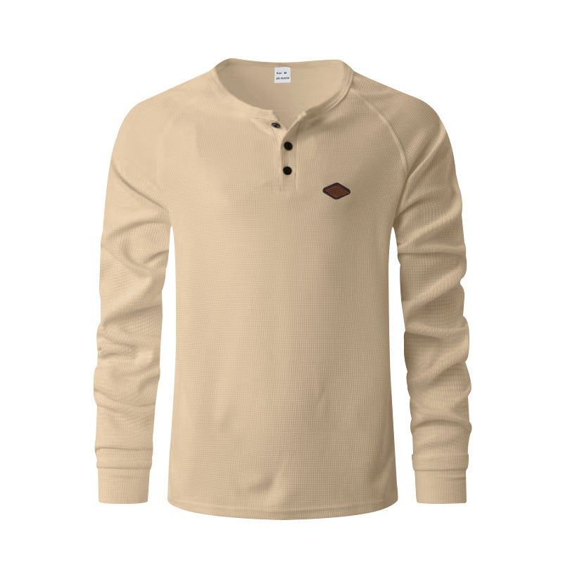 Men's Waffle Henley | Buckle Detail Quick-Dry Long Sleeve