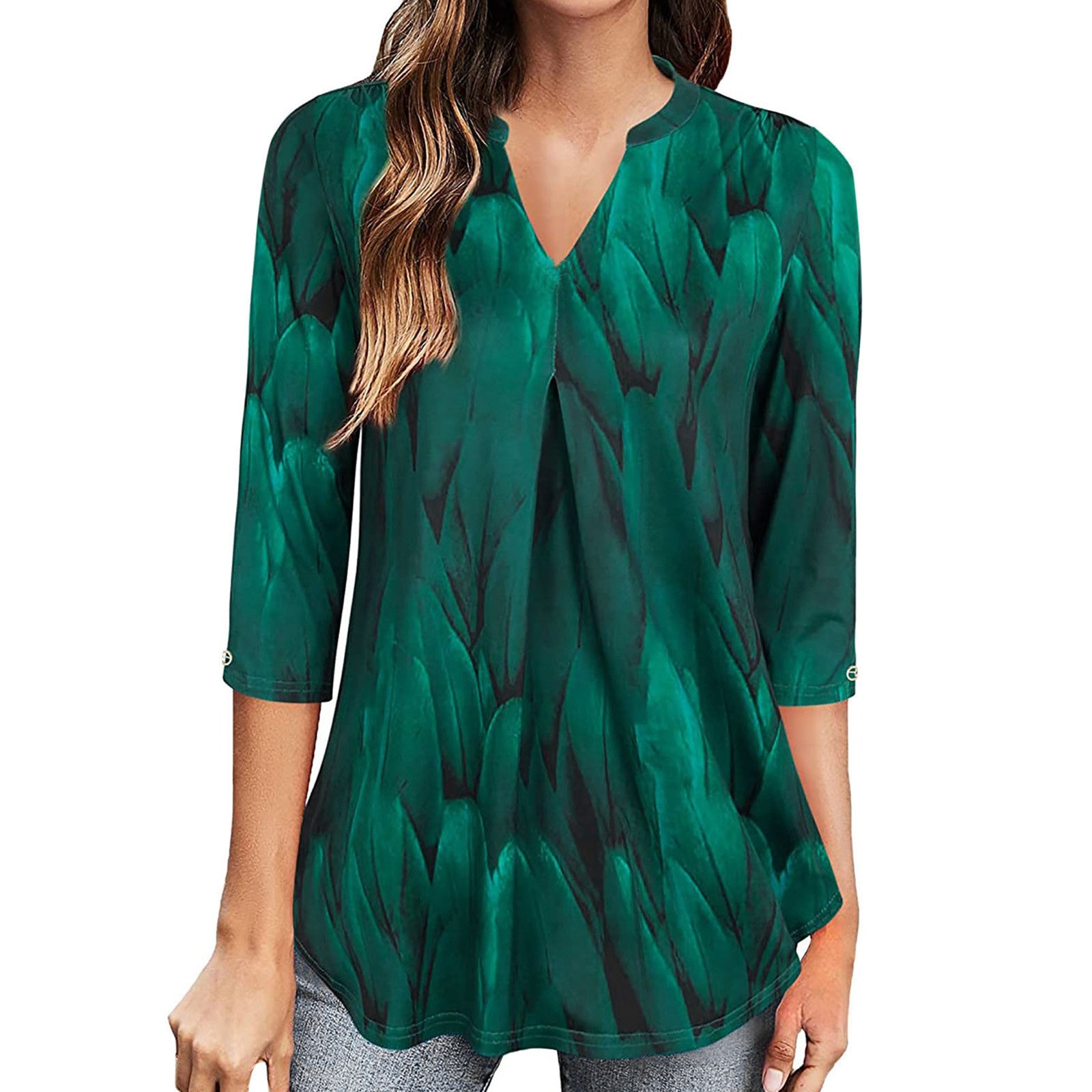 Women's Floral Print V-Neck Pullover Blouse