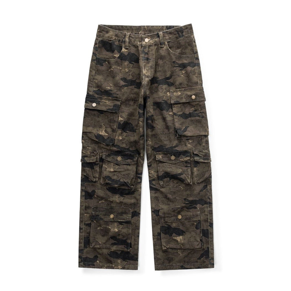 Men's Camouflage Cargo Pants - Straight Leg, Mid Rise