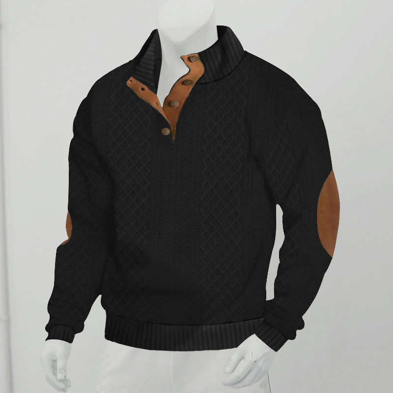 Men's Jacquard Knit Sweater | Patterned Stand Collar Pullover