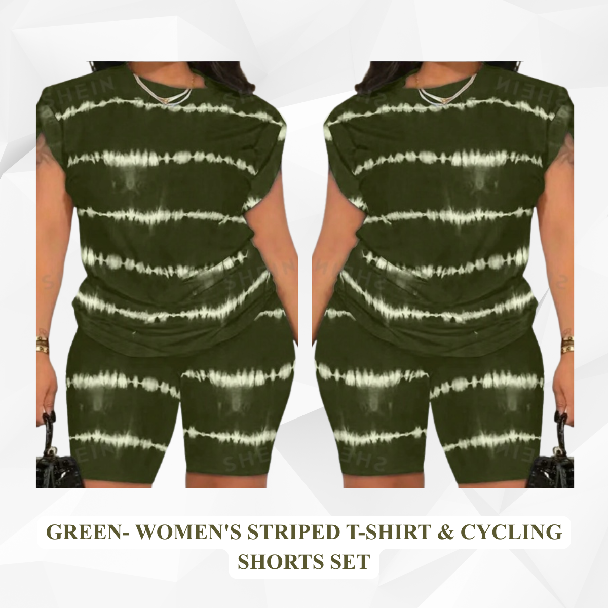 Women's Striped T-Shirt & Cycling Shorts Set