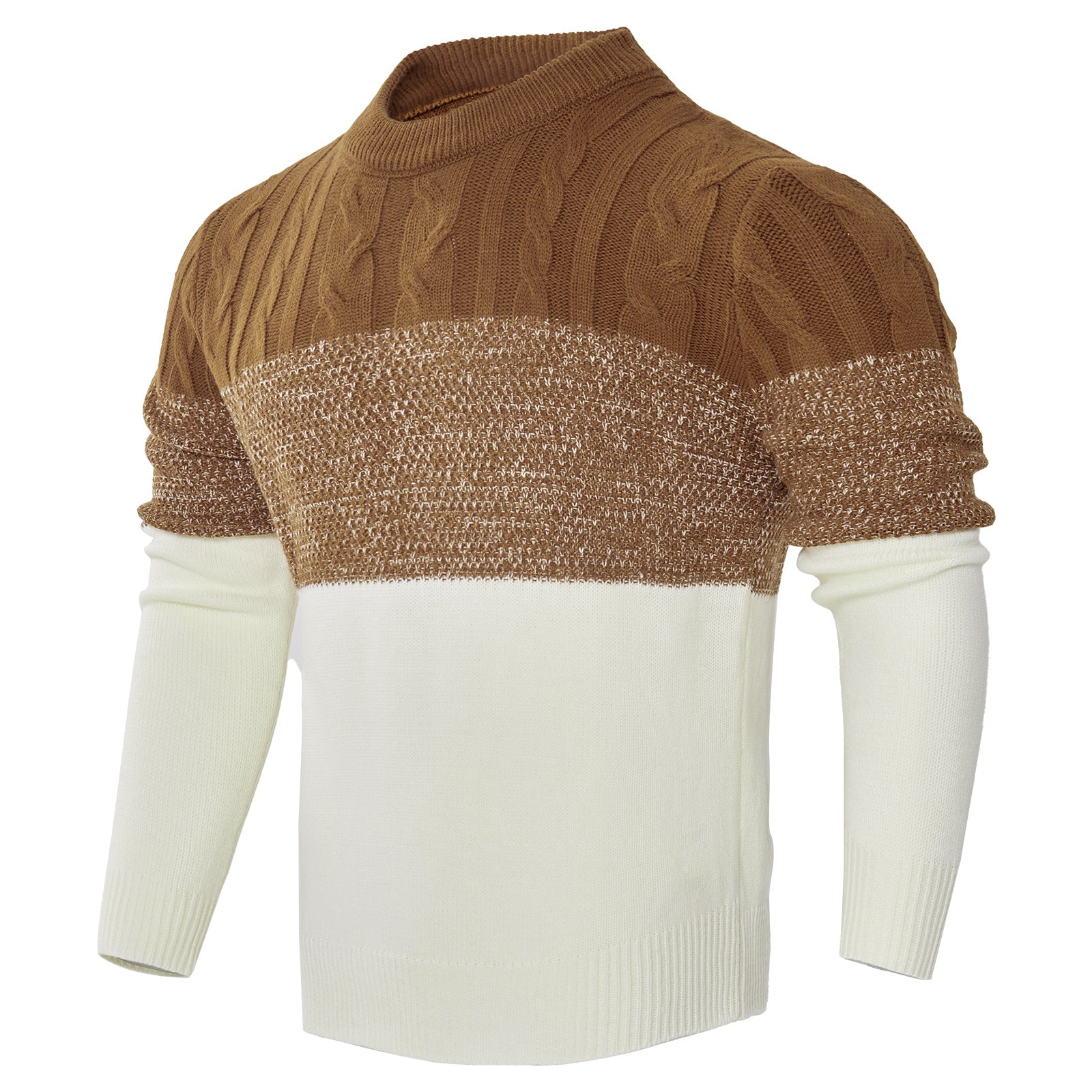 Men's Color Block Cable Knit Sweater | Casual Long Sleeve Pullover