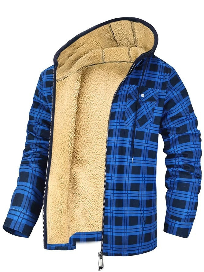 Men's Plaid Winter Jacket | Cotton-Padded Hooded Zip-Up Coat