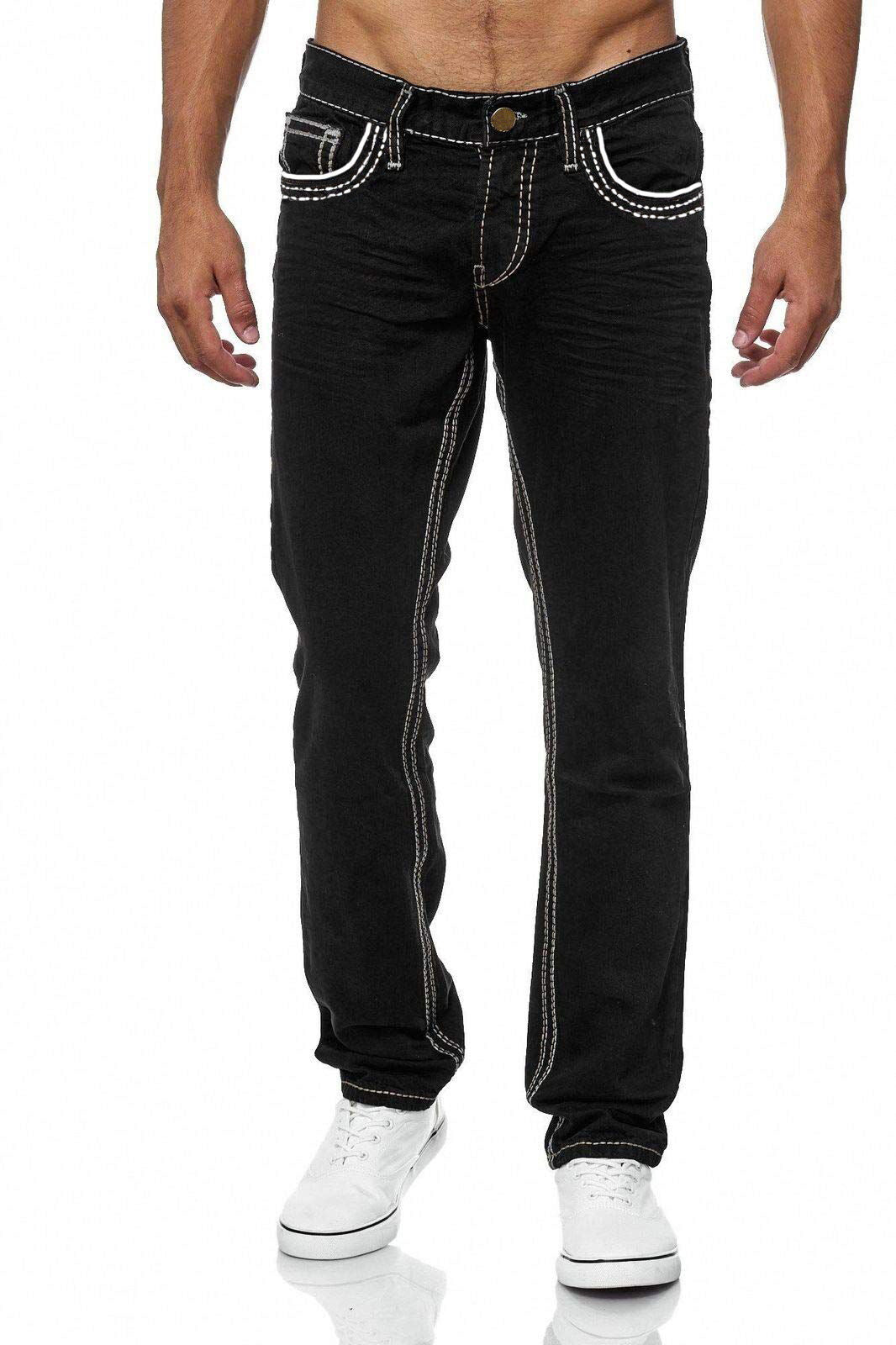 Men's Straight Leg Jeans | Business Casual Cotton Pants with Pockets