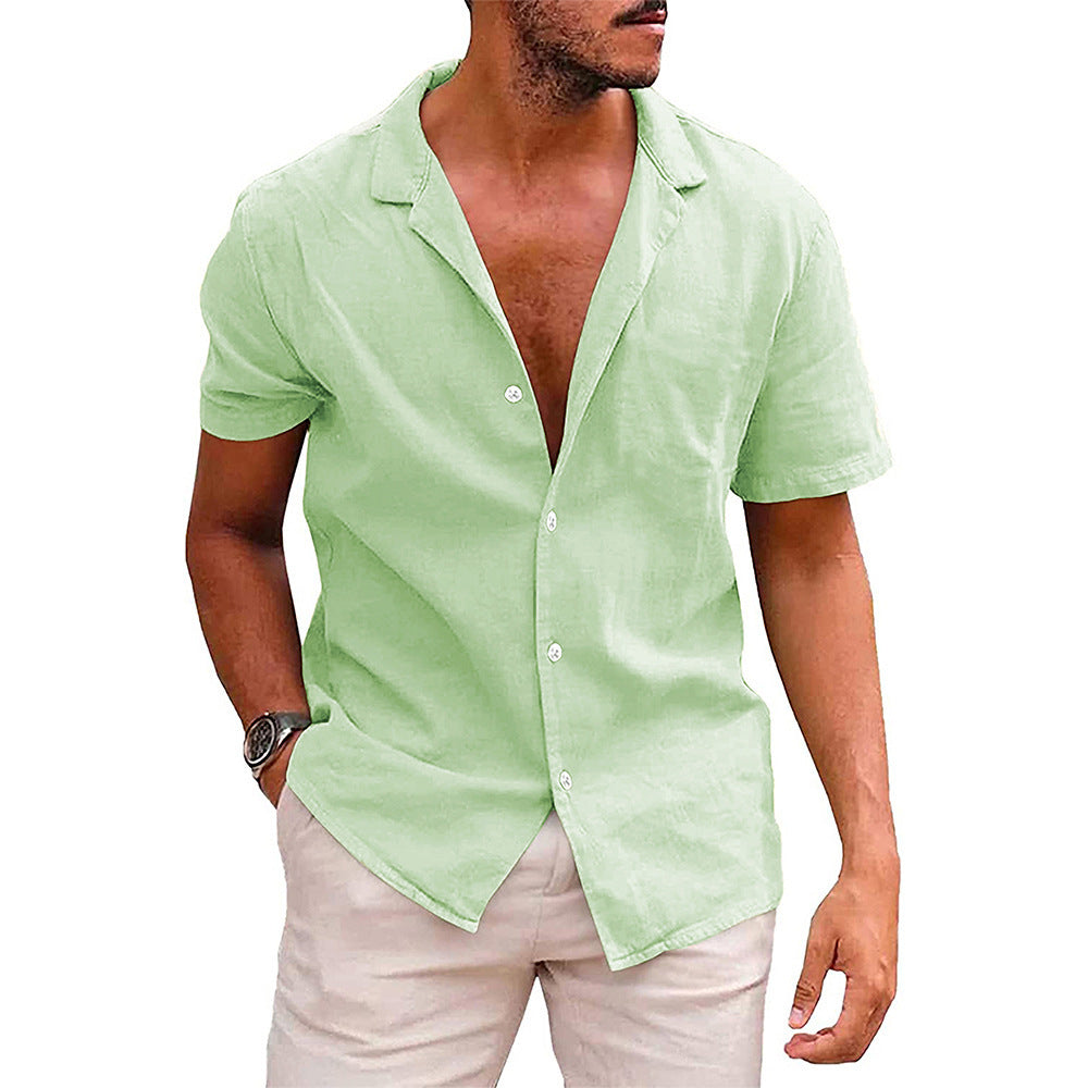 Men's Linen-Cotton Short Sleeve Shirt | Casual Loose Fit Beach Shirt