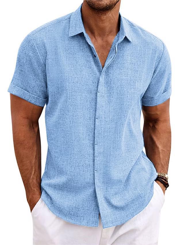 Men's Linen Short Sleeve Shirt | Solid Color Loose Fit Tee